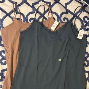 LOFT Women's Lace Trim Camisole - Blue and tan camisole - no trim